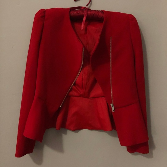 red peplum jacket